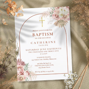 Pampas Grass Arc Baptême Christening Invitation