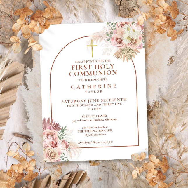Pampas Grass Arch Erste Heilige Kommune Einladungspostkarte (Pampas Grass Arch First Holy Communion Invitation Postcard)