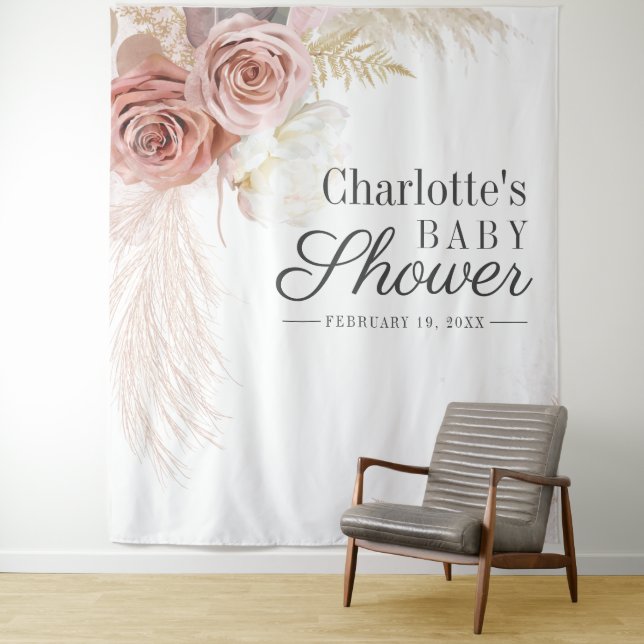 Pampas Grass Baby Dusche Terracotta Hintergrund Wandteppich (Beispiel)
