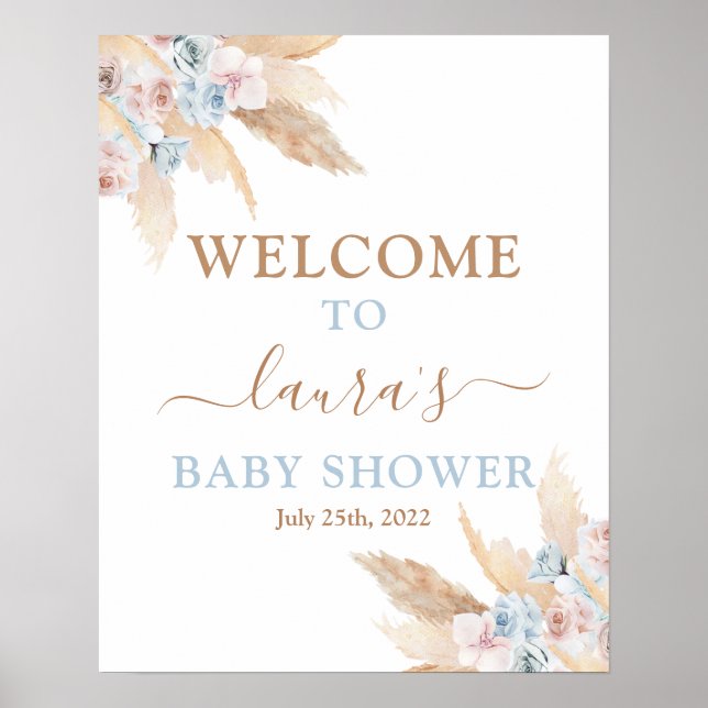 Pampas Grass Baby Shower Boy Begrüßungszeichen Poster (Vorne)