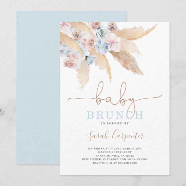 Pampas Grass Baby shower invitation garçon (Devant / Derrière)