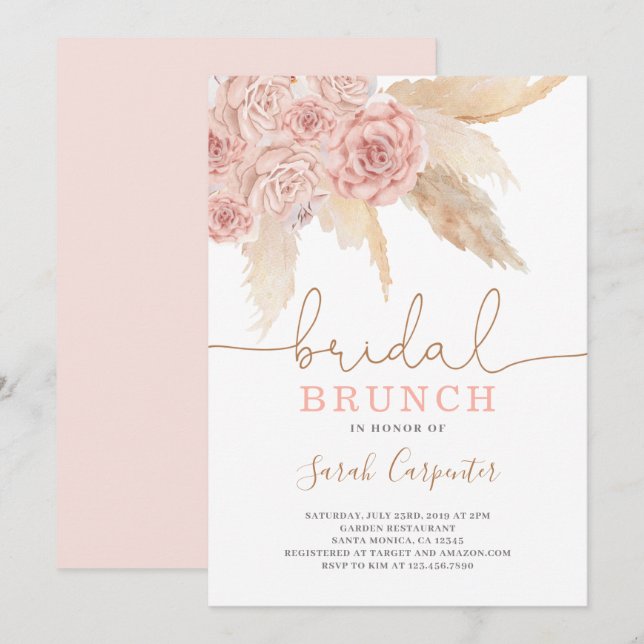 Pampas Grass Blass Brautparty Brunch Einladung (Vorne/Hinten)