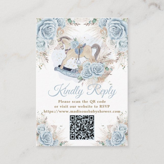 Pampas Grass Blue Floral Rocking Horse UAWG QR Begleitkarte (Vorderseite)