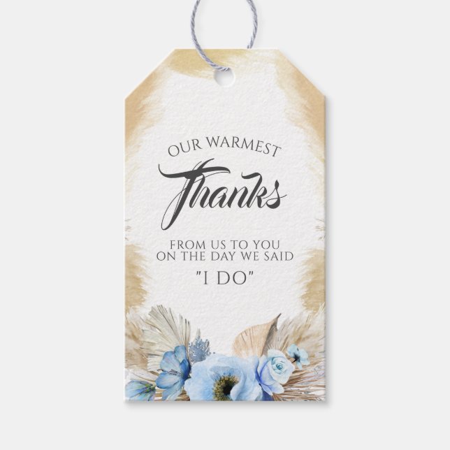Pampas Grass Blue Floral Wedding Vielen Dank Geschenkanhänger (Vorderseite)