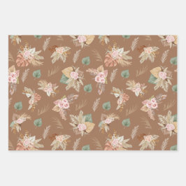 Pampas Grass & Blume auf Braun Geschenkpapier Set