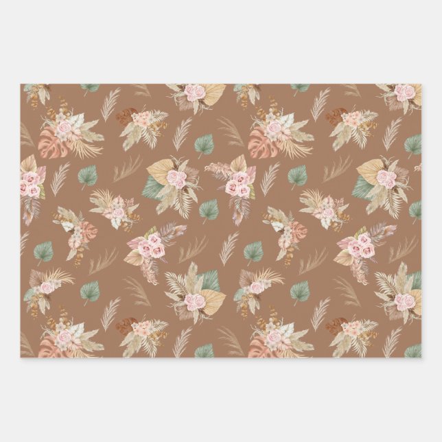 Pampas Grass & Blume auf Braun Geschenkpapier Set (Vorderseite 2)