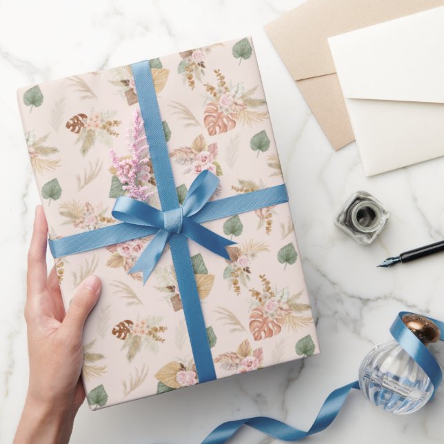 Pampas Grass & Blume auf Creme Geschenkpapier (Schenken)