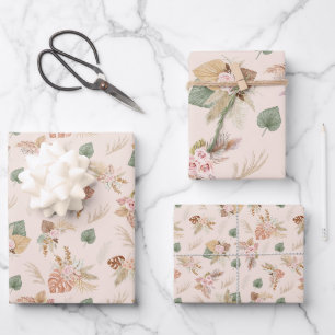 Pampas Grass & Blume auf Creme Geschenkpapier Set