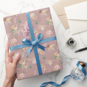 Pampas Grass & Blume auf grauem Pink Geschenkpapier