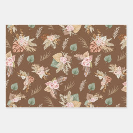 Pampas Grass & Blume auf Kaffee Brown Geschenkpapier Set