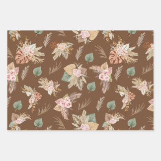 Pampas Grass & Blume auf Kaffee Brown Geschenkpapier Set