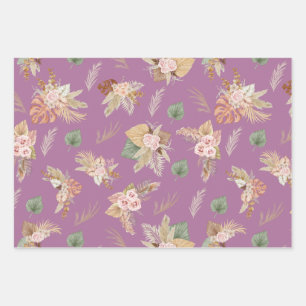 Pampas Grass & Blume auf Lila Geschenkpapier Set