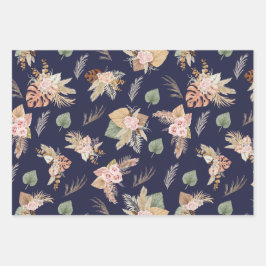 Pampas Grass & Blume auf Navy Blue Geschenkpapier Set