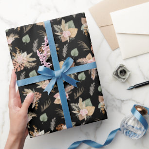 Pampas Grass & Blume auf schwarz Geschenkpapier