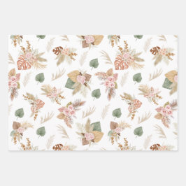 Pampas Grass & Blume auf Weiß Geschenkpapier Set