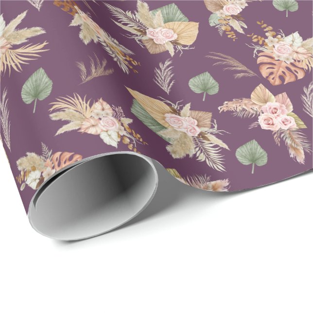 Pampas Grass & Blume über Mulberry Geschenkpapier (Rolleneckpunkt)