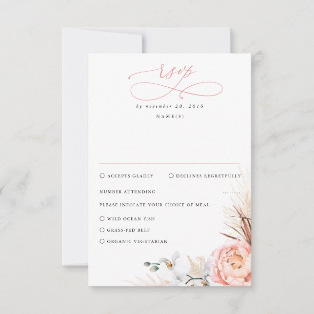 Pampas Grass Blush Pink Floral Wedding RSVP (Vorderseite)