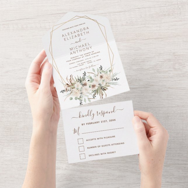 Pampas Grass Bohemisch Boho Eukalyptus Wedding All In One Einladung (Abreißen)