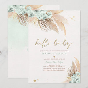 Pampas Grass Bohemisch Sage Green Baby Dusche Einladung