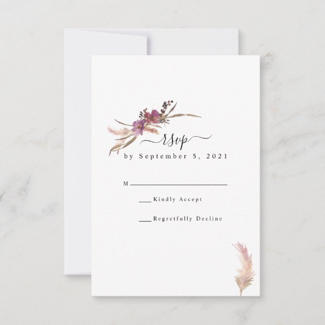 Pampas Grass Bohemisch Wedding RSVP Karte (Vorderseite)