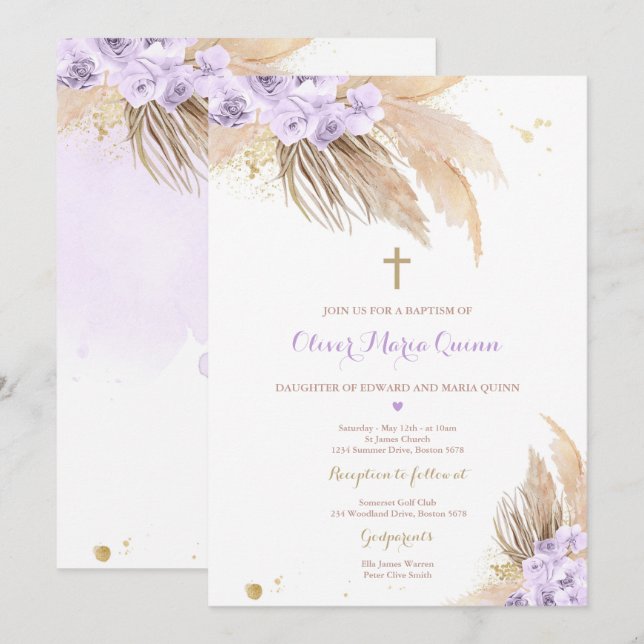 Pampas Grass Bohemische Taufe Boho Christening Einladung (Vorne/Hinten)