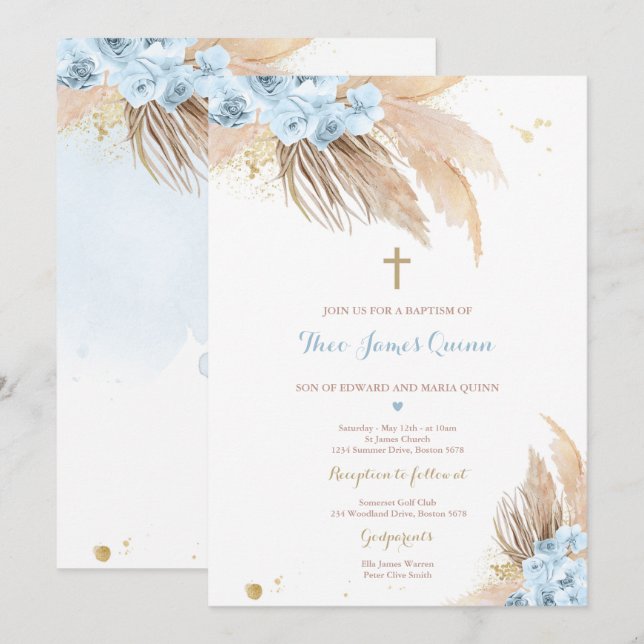 Pampas Grass Bohemische Taufe Boho Christening Einladung (Vorne/Hinten)