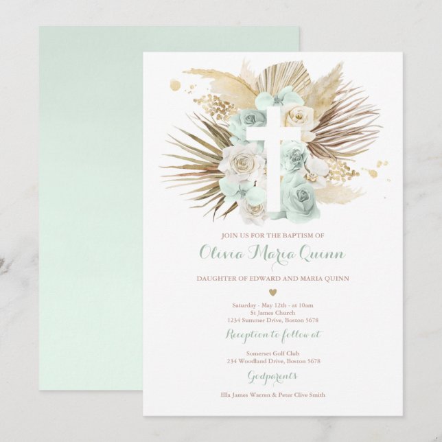 Pampas Grass Bohemische Taufe Boho Christening Einladung (Vorne/Hinten)