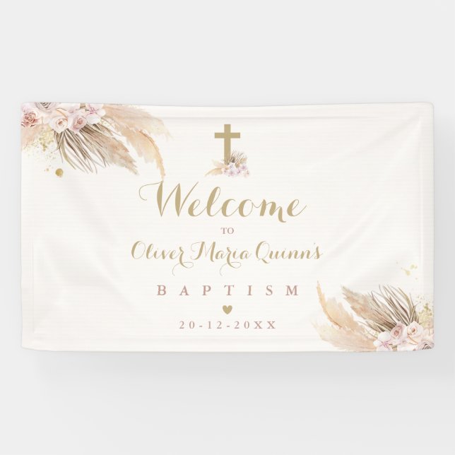 Pampas Grass Bohemische Taufe Personalisiert Empfa Banner (Horizontal)