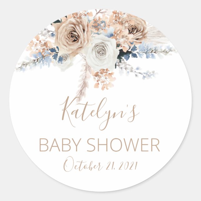 Pampas Grass Boho Baby Showsticker Runder Aufkleber (Vorderseite)