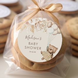 Pampas Grass Boho Bear Baby Dusche Runder Aufkleber