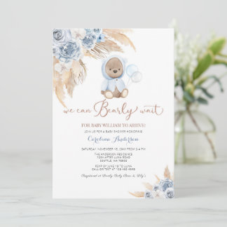 Pampas Grass Boho Bear Baby Shower Einladung
