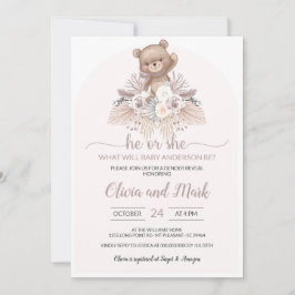 Pampas Grass Boho Bear He or She Gender Reveal Einladung