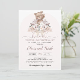 Pampas Grass Boho Bear He or She Gender Reveal Einladung
