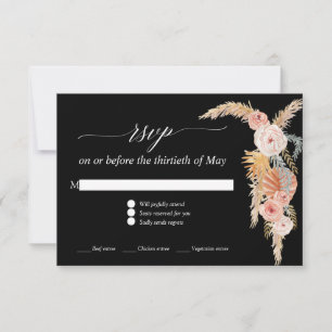 Pampas Grass Boho Blush Rose Black UAWG RSVP Karte