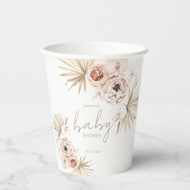 Pampas Grass Boho Bohemisch Baby Dusche Pappbecher (Vorderseite)