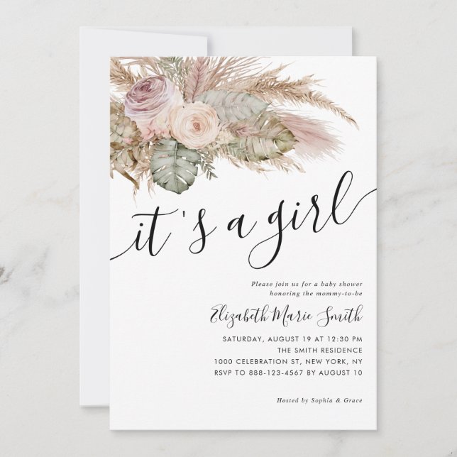 Pampas Grass Boho Bohemisch Es ist eine Kinderdusc Einladung (Vorderseite)