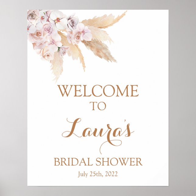 Pampas Grass Boho Chic Bridal Begrüßungszeichen Poster (Vorne)