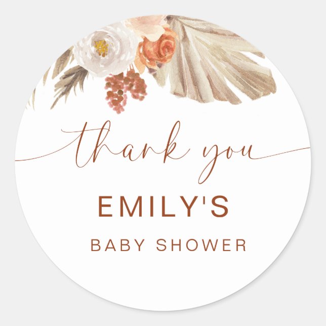 Pampas Grass Boho Danke für die Wüste Baby Dusche Runder Aufkleber (Vorderseite)