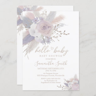Pampas Grass Boho Floral Baby shower Invitation
