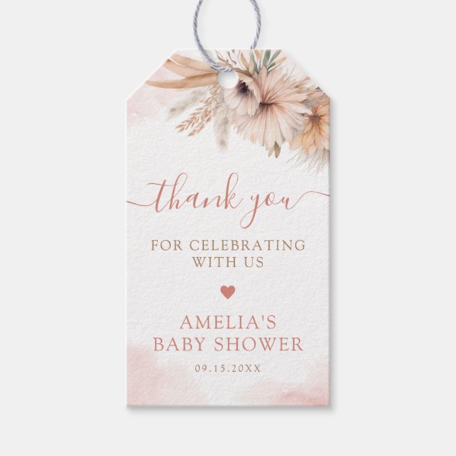 Pampas Grass Boho Floral Dessert Baby Dusche Geschenkanhänger (Vorderseite)