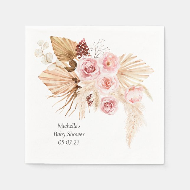 Pampas grass Boho Floral elegante Baby Dusche Serviette (Vorderseite)