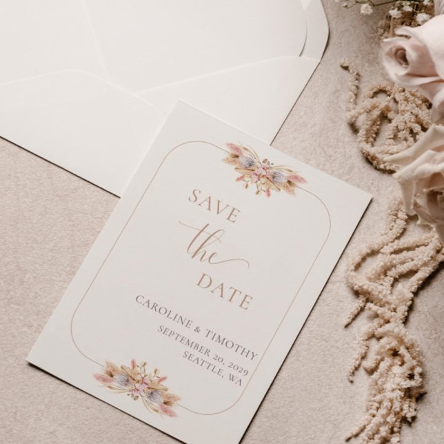 Pampas Grass Boho Floral Save the Date Card Einladung (Von Creator hochgeladen)