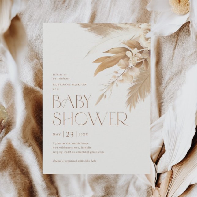 Pampas Grass Boho Gender Neutral Baby Dusche Einladung (Pampas Grass Elegant Boho Baby Shower Invitations.)