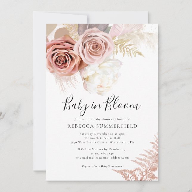 Pampas Grass Boho Girl Fall Baby Dusche Einladung (Vorderseite)