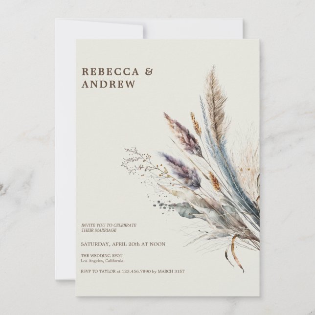 Pampas Grass | Boho Minimalistisch Wedding Einladung (Vorderseite)