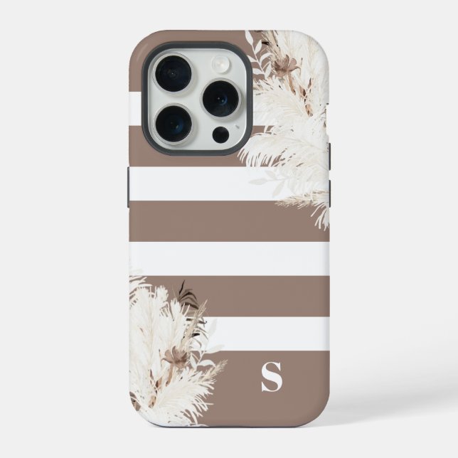Pampas Grass Boho Monogram iPhone 15 Pro Hülle (Rückseite)