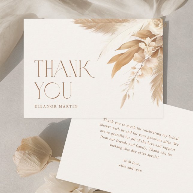 Pampas Grass Boho Neutrales Brautparty Dankeskarte (Pampas Grass Boho Neutral Wedding Bridal Shower Thank You Cards.)
