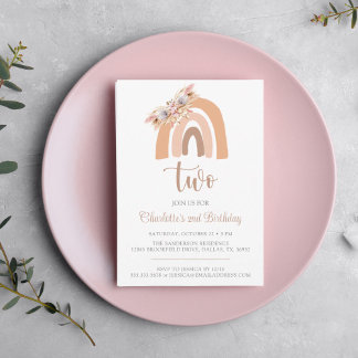 Pampas Grass Boho Rainbow Minimalistisch Geburtsta Einladung