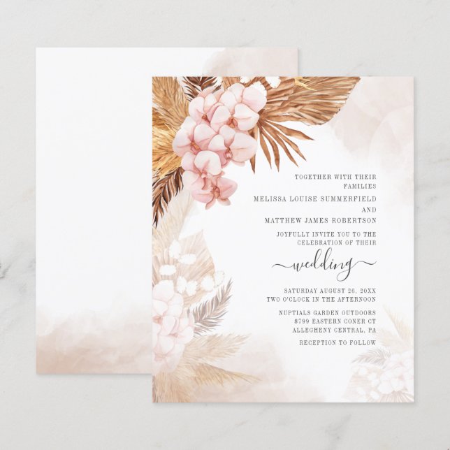 Pampas Grass Boho Terracotta Hochzeit Einladung (Vorne/Hinten)