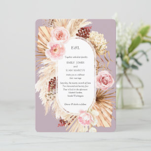 Pampas Grass Boho Wasserfarbe Mauve Floral Hochzei Einladung